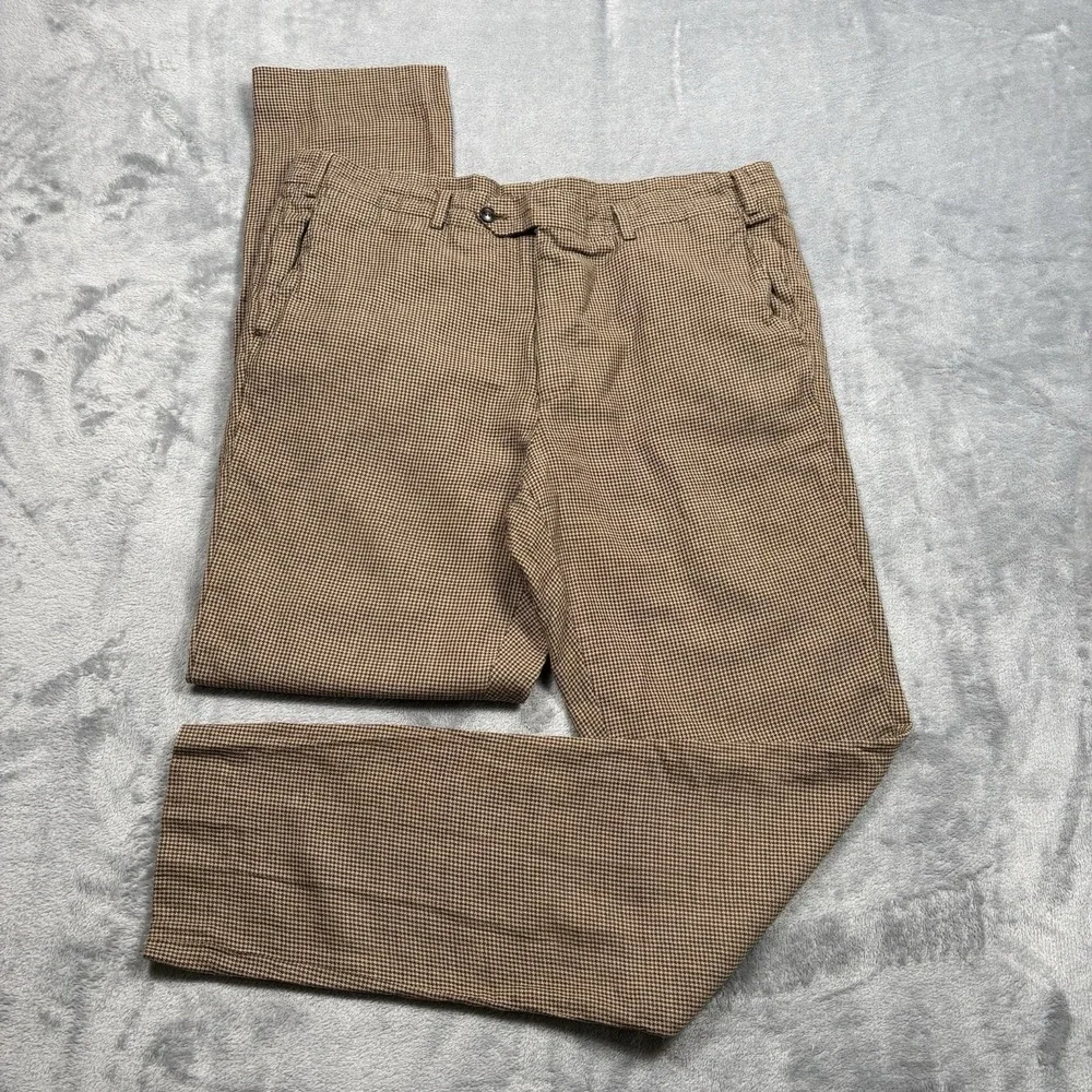 Todd Snyder Houndstooth Dress Pants Men's 36x33 Brown Tan Italy Wool Linen